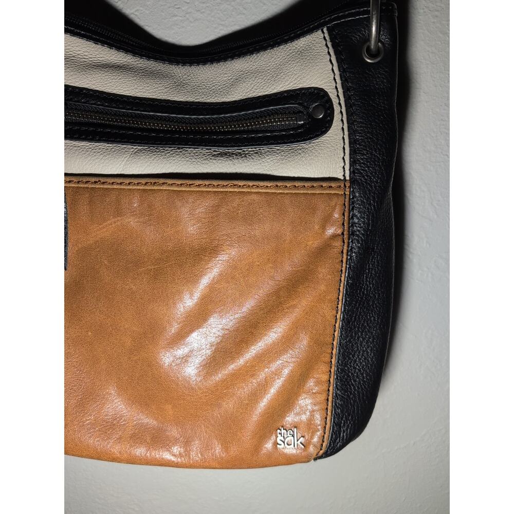 The SAK Crossbody Bag Leather Boho Lined Tricolor Black Tan Cream Messenger - Picture 2 of 16